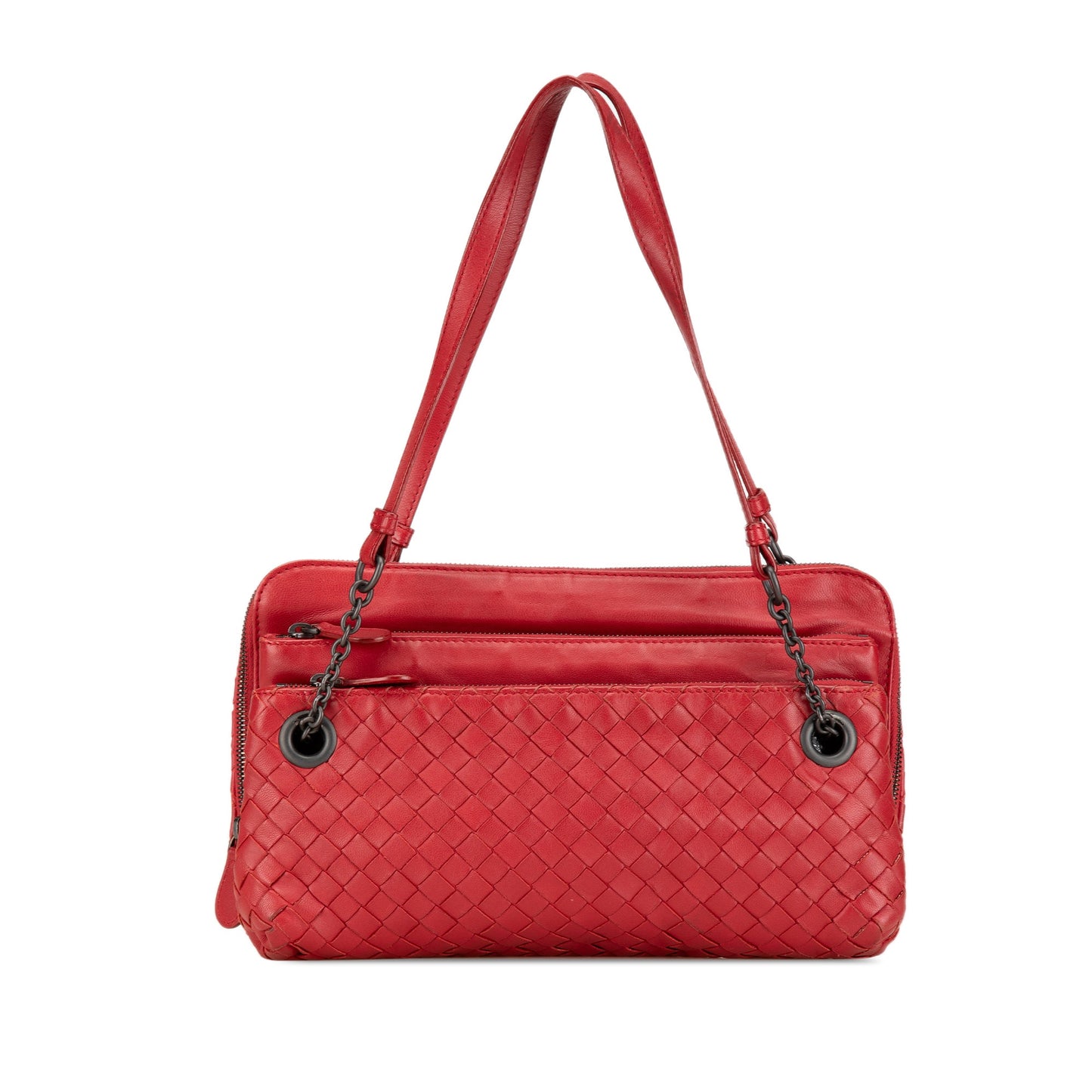Red Bottega Veneta Intrecciato Triple Zip Shoulder Bag