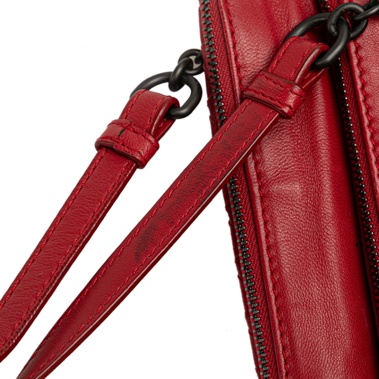 Red Bottega Veneta Intrecciato Triple Zip Shoulder Bag