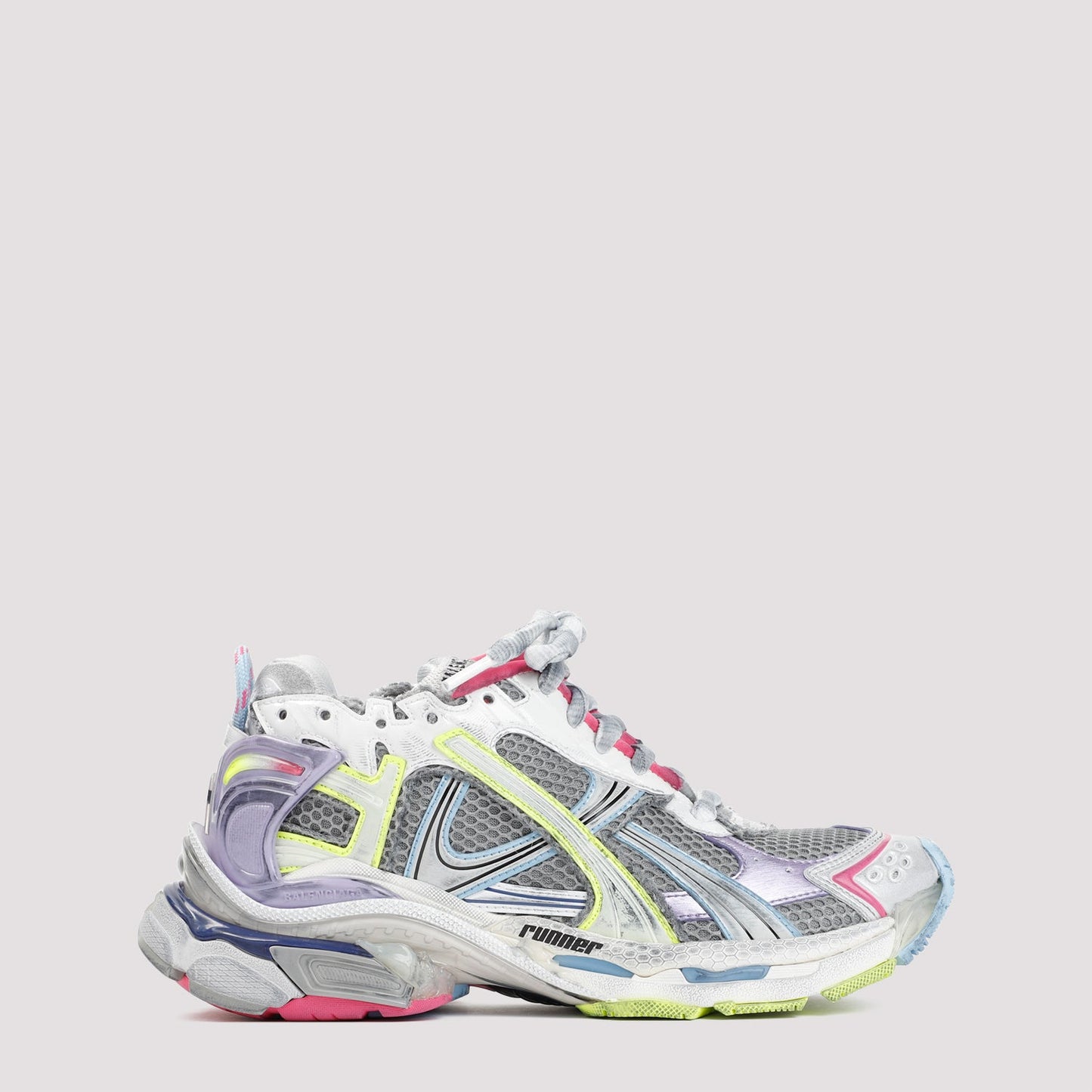 BALENCIAGA Sleek Mesh Sneakers with Lilac and Yellow Accents