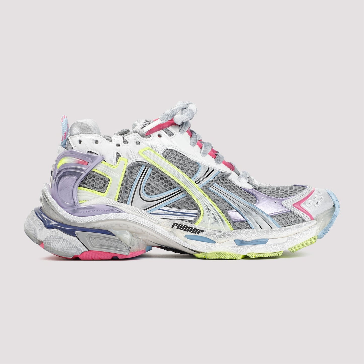 BALENCIAGA Sleek Mesh Sneakers with Lilac and Yellow Accents