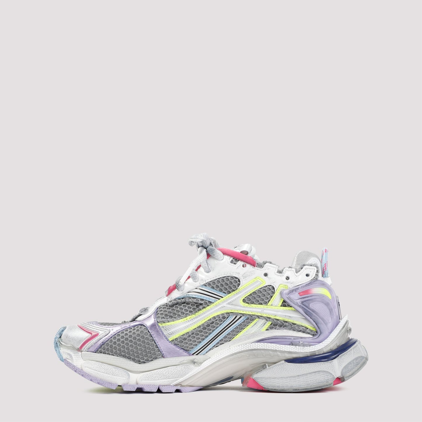 BALENCIAGA Sleek Mesh Sneakers with Lilac and Yellow Accents