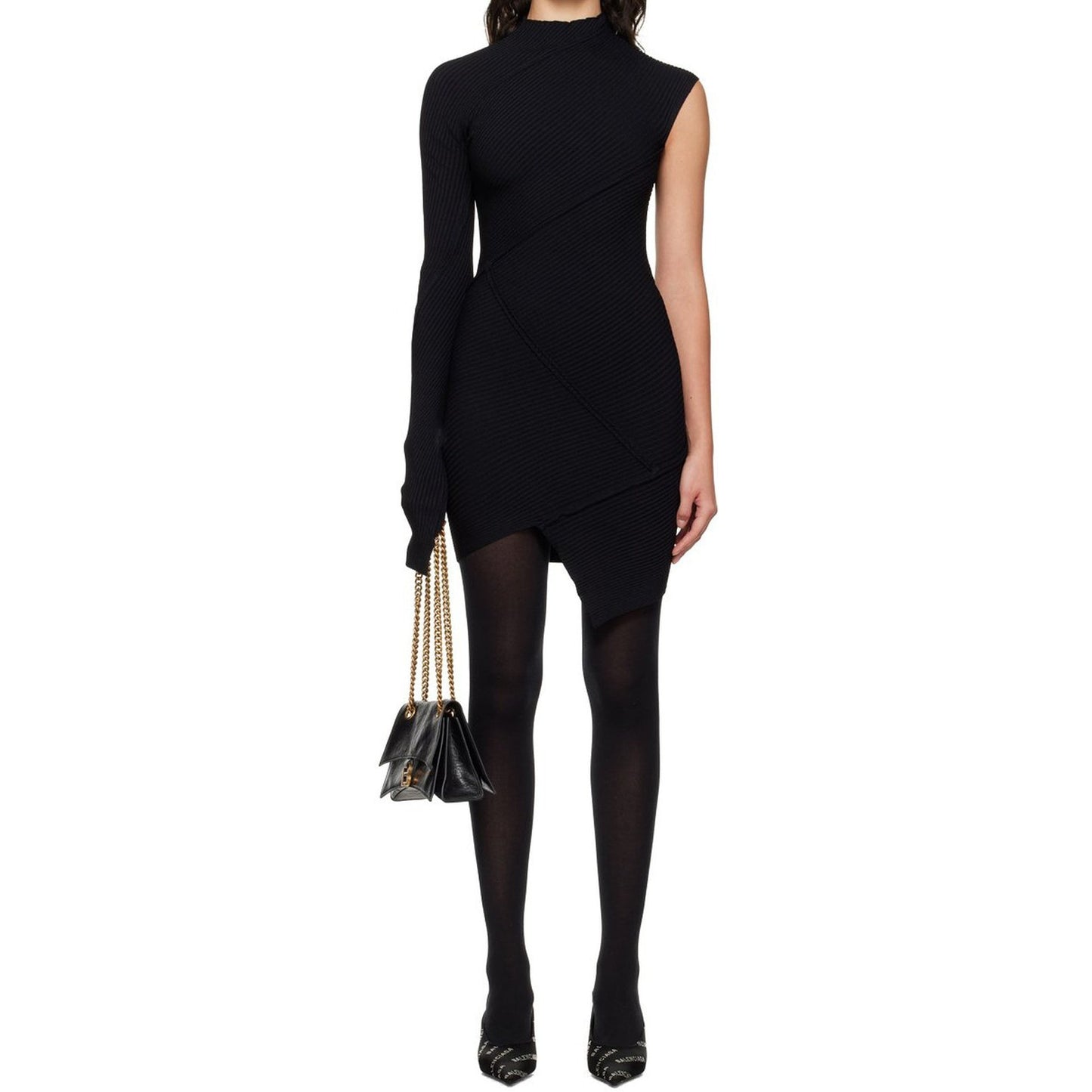 BALENCIAGA Spiral Mini Dress with Asymmetrical Sleeves