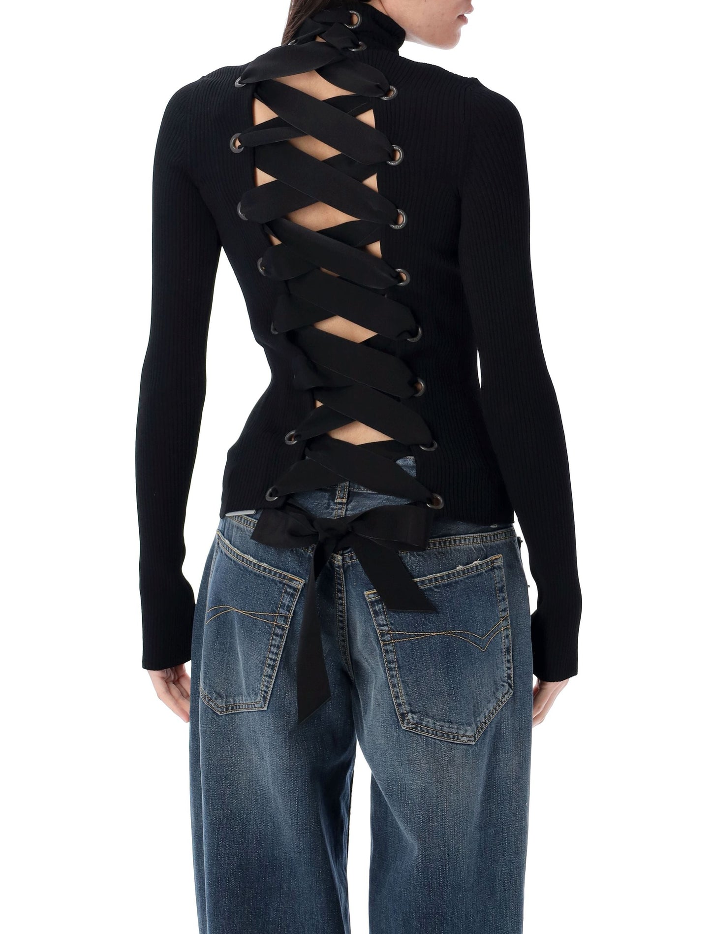 BALENCIAGA Lace-up Fitted Turtleneck Top - Size S