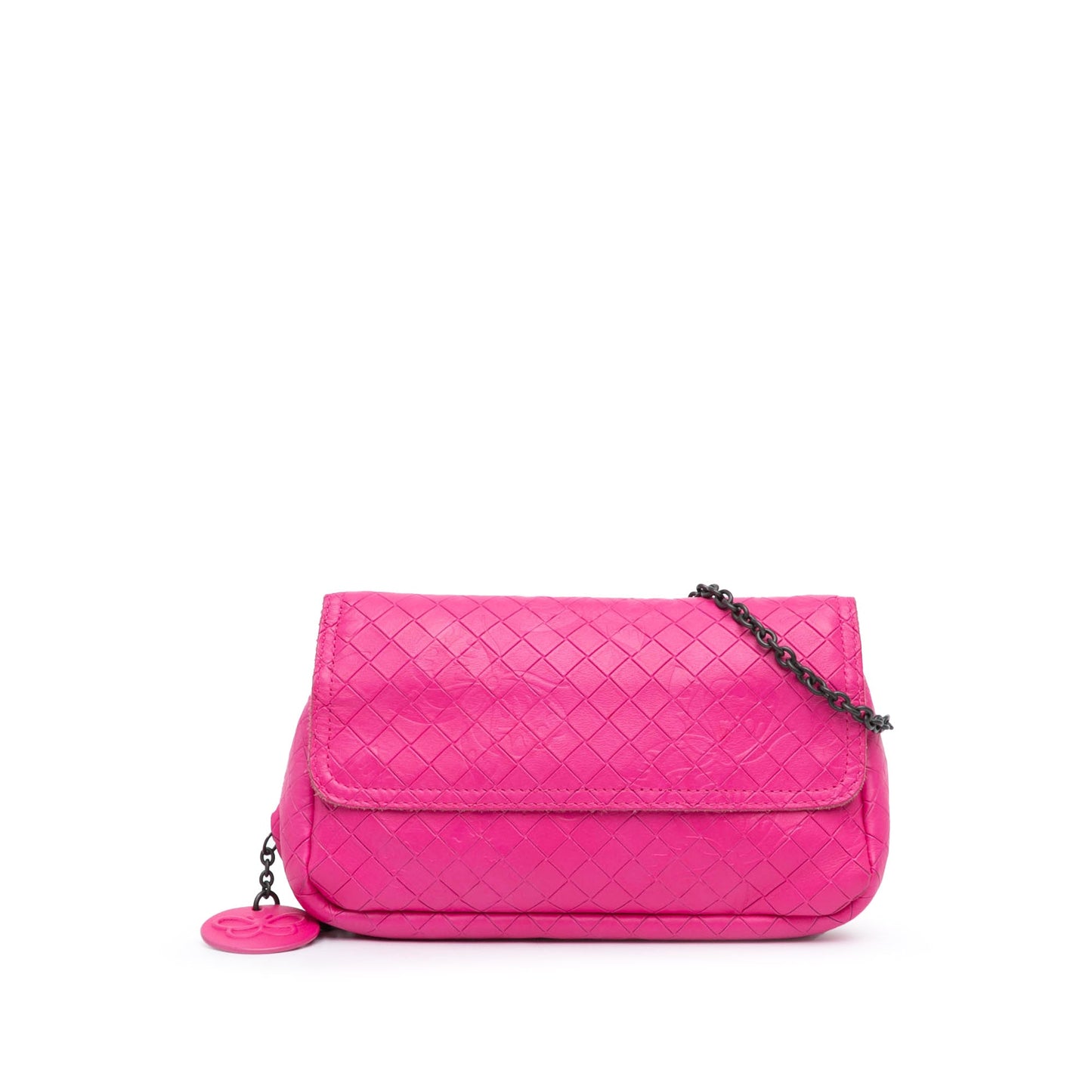 Pink Bottega Veneta Leather Intrecciomirage Butterfly Chain Flap Crossbody Bag