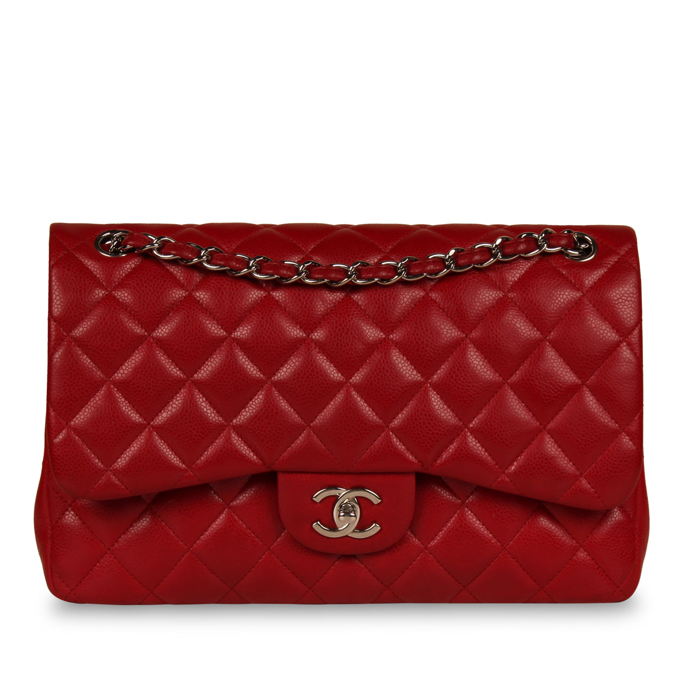 Chanel Classic Red Caviar Flap Bag - Jumbo