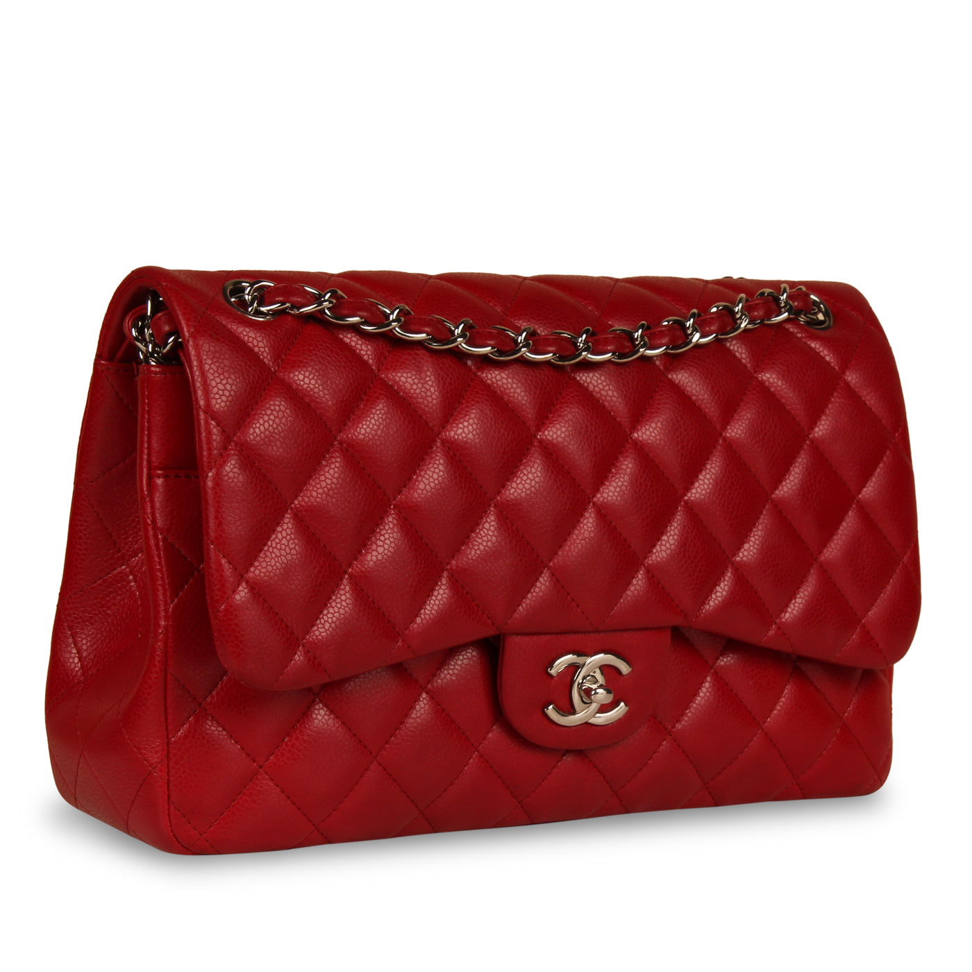 Chanel Classic Red Caviar Flap Bag - Jumbo