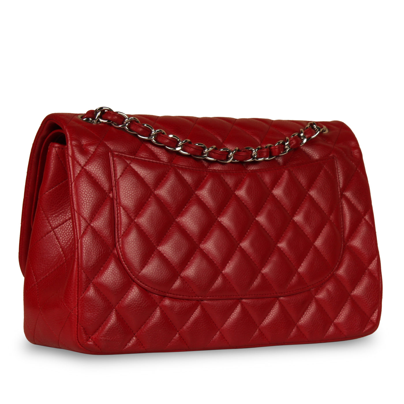 Chanel Classic Red Caviar Flap Bag - Jumbo