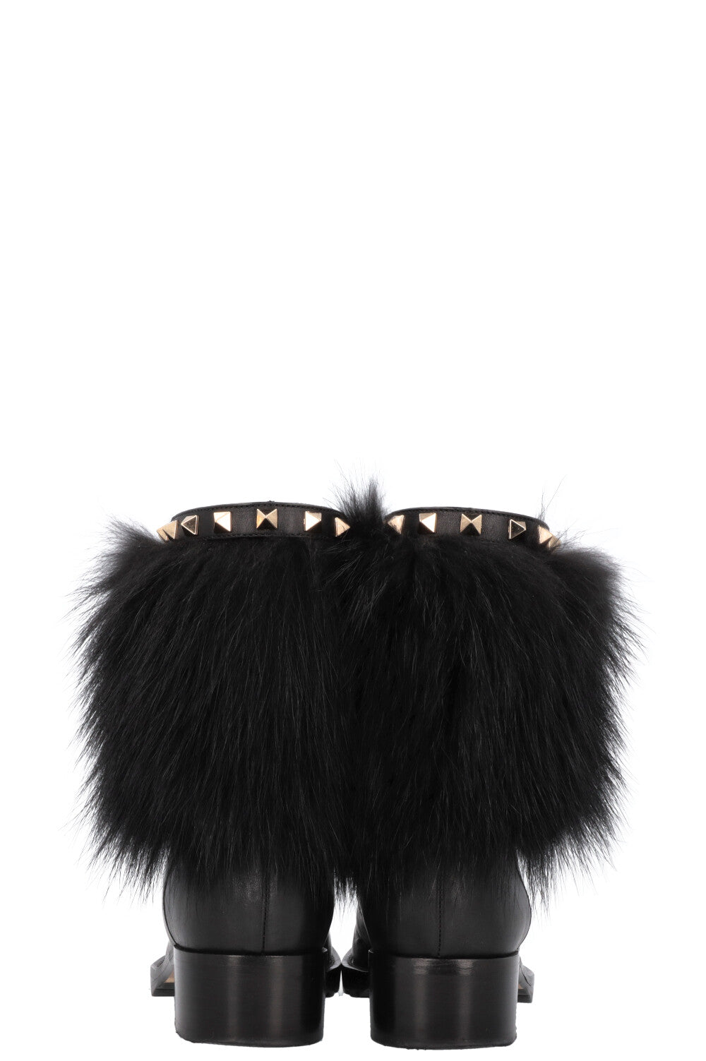 VALENTINO Rockstud Boots Leather Fur Black