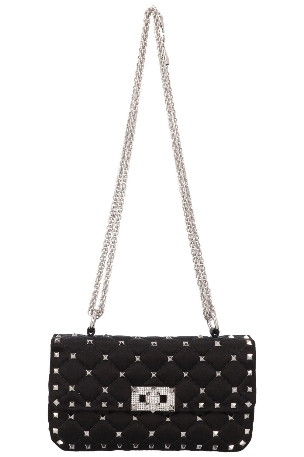 VALENTINO Small Rockstud Spike Bag Silk Crystals Black
