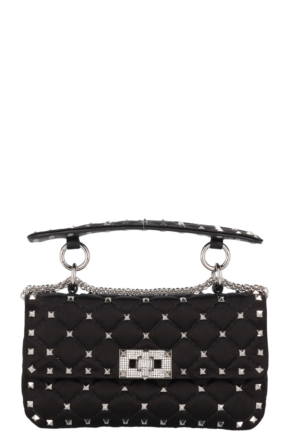 VALENTINO Small Rockstud Spike Bag Silk Crystals Black