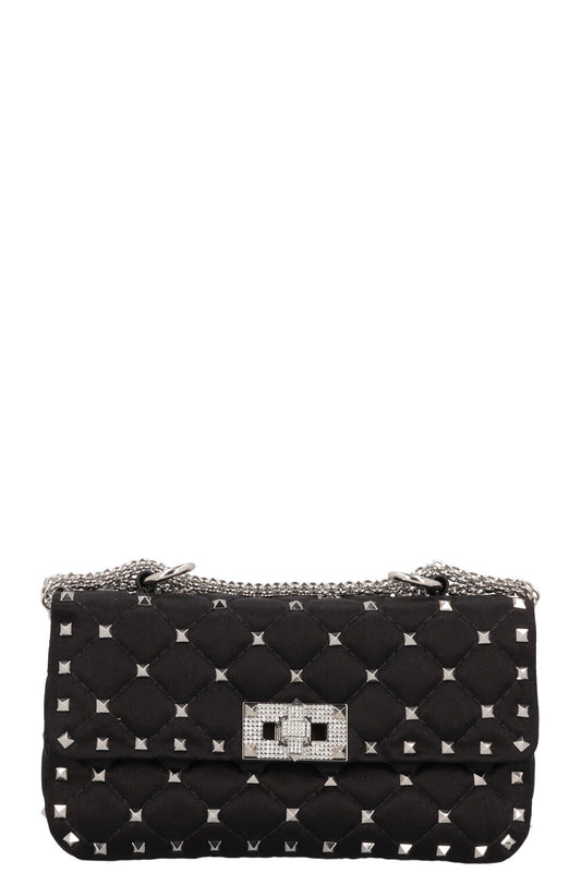 VALENTINO Small Rockstud Spike Bag Silk Crystals Black