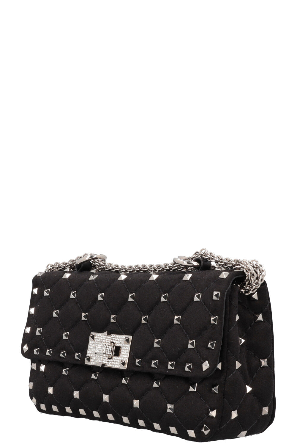 VALENTINO Small Rockstud Spike Bag Silk Crystals Black