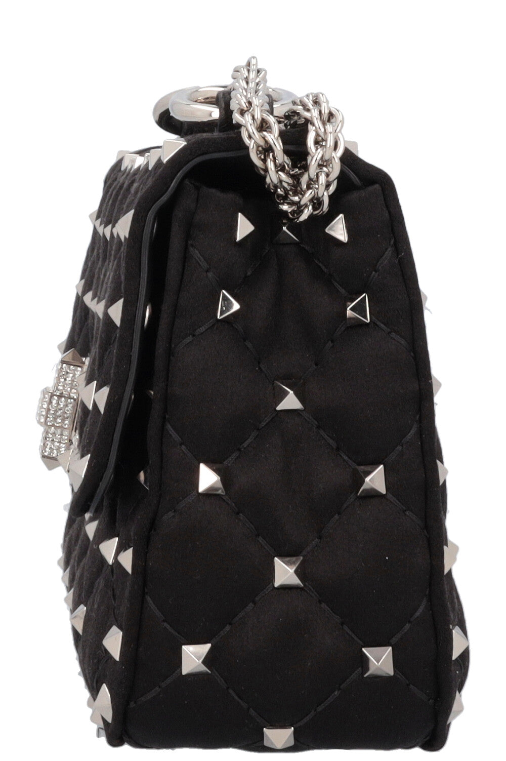 VALENTINO Small Rockstud Spike Bag Silk Crystals Black