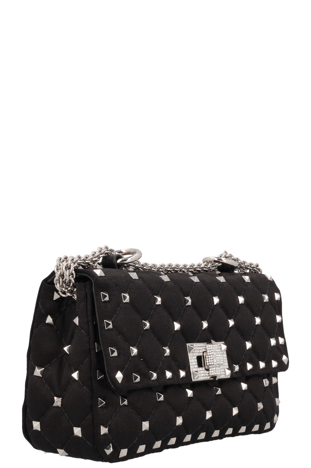 VALENTINO Small Rockstud Spike Bag Silk Crystals Black