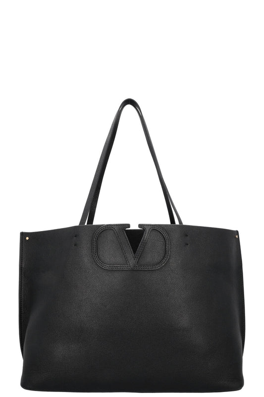 VALENTINO V logo Tote Bag Leather Black