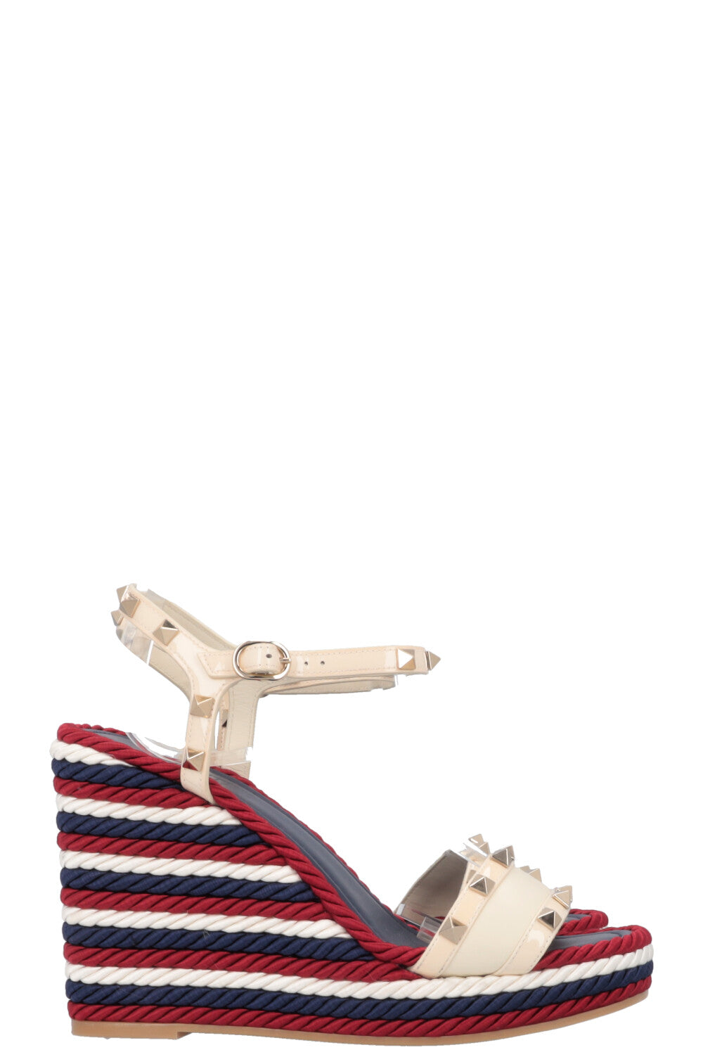 VALENTINO Striped Wedge Heels Blue Red