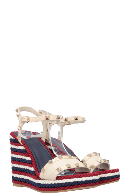 VALENTINO Striped Wedge Heels Blue Red