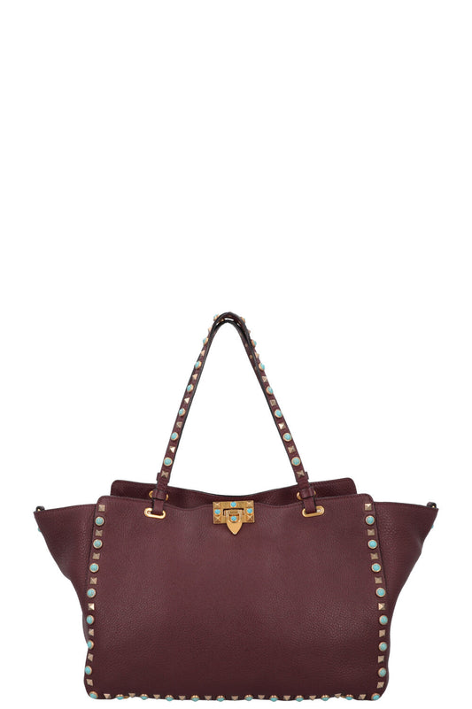 VALENTINO Medium Rockstud Tote Bag Burgundy