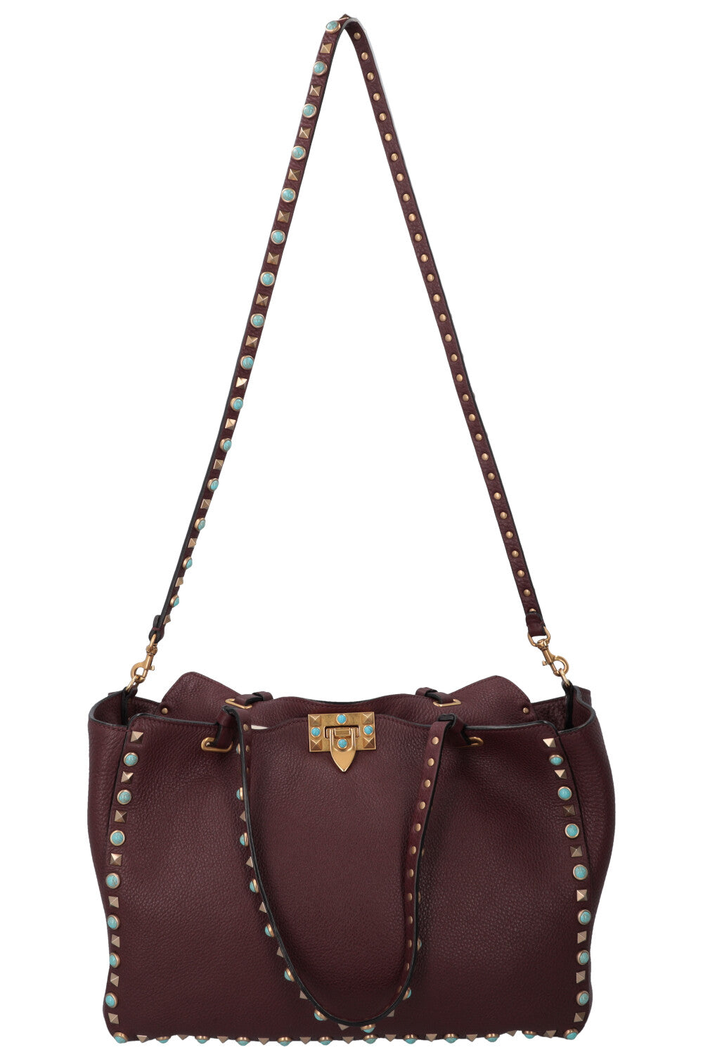 VALENTINO Medium Rockstud Tote Bag Burgundy