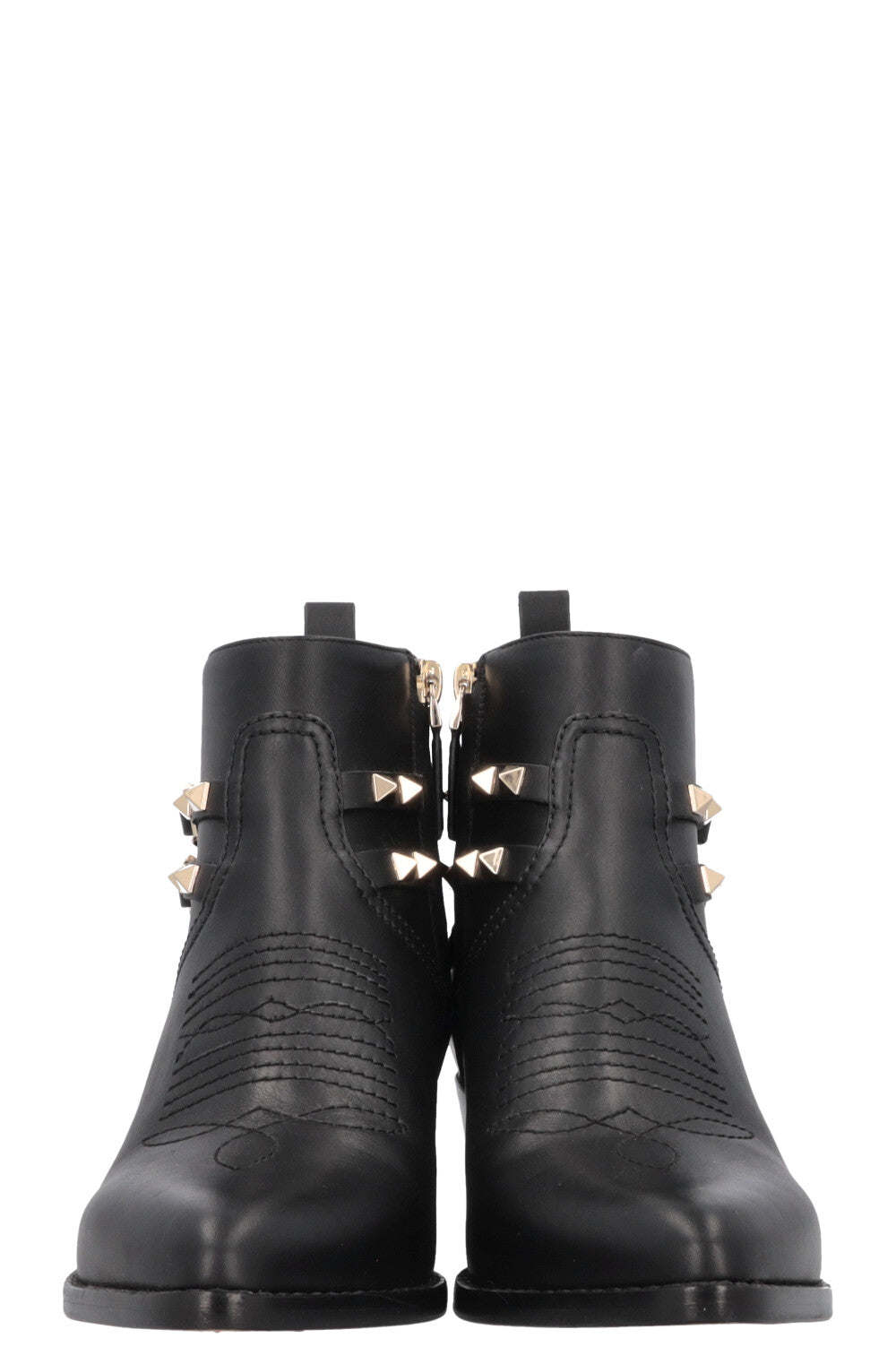 VALENTINO Rockstud Embroidered Cowboy Ankle Boots Black