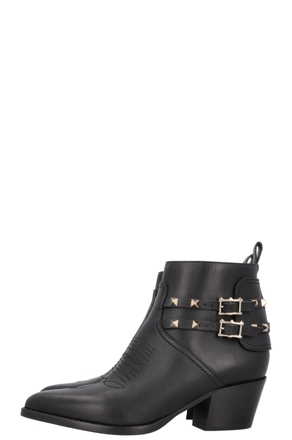 VALENTINO Rockstud Embroidered Cowboy Ankle Boots Black