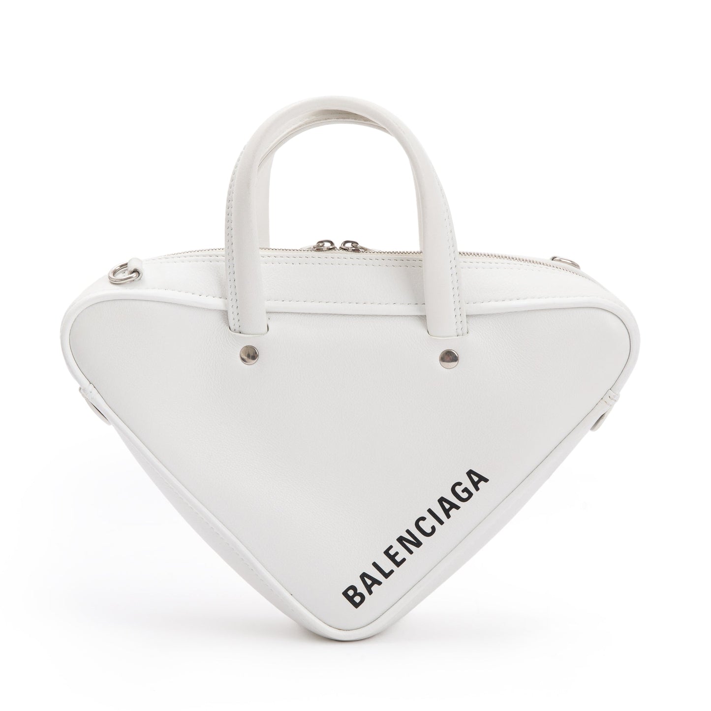 Balenciaga 2020 White Calfskin Leather Triangle S Duffle Bag w/ Strap & Receipt