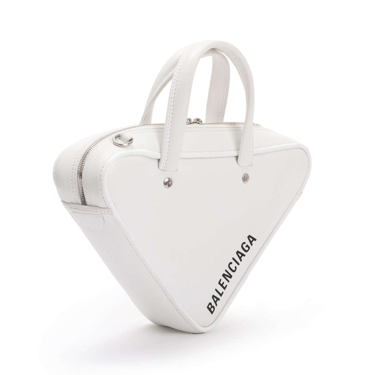 Balenciaga 2020 White Calfskin Leather Triangle S Duffle Bag w/ Strap & Receipt