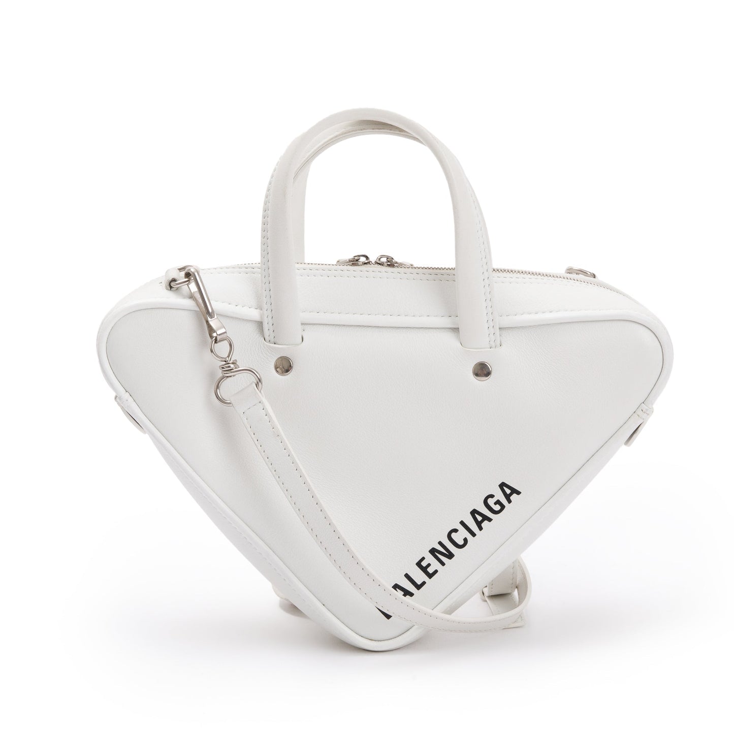 Balenciaga 2020 White Calfskin Leather Triangle S Duffle Bag w/ Strap & Receipt
