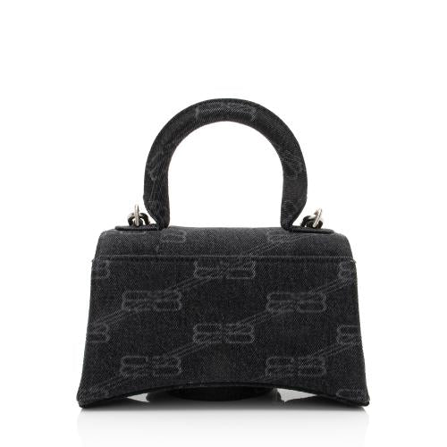 Balenciaga BB Monogram Denim Hourglass XS Top Handle (SHF-q6T640)
