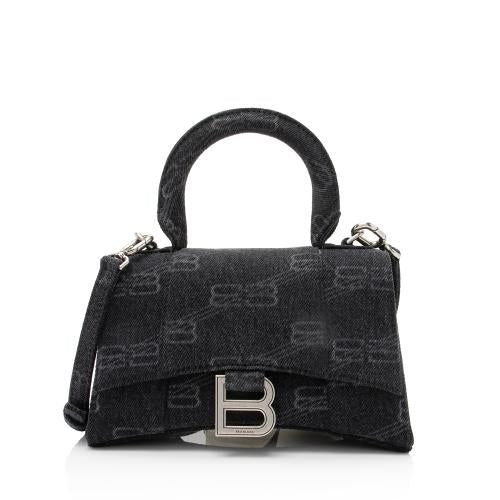 Balenciaga BB Monogram Denim Hourglass XS Top Handle (SHF-q6T640)