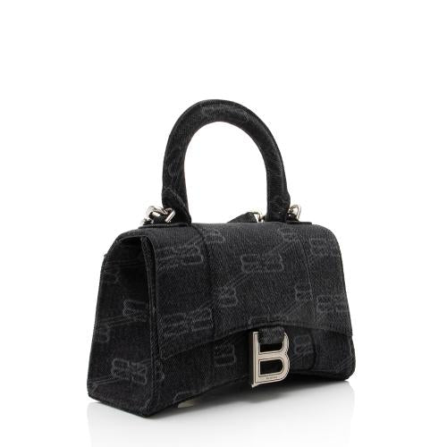 Balenciaga BB Monogram Denim Hourglass XS Top Handle (SHF-q6T640)