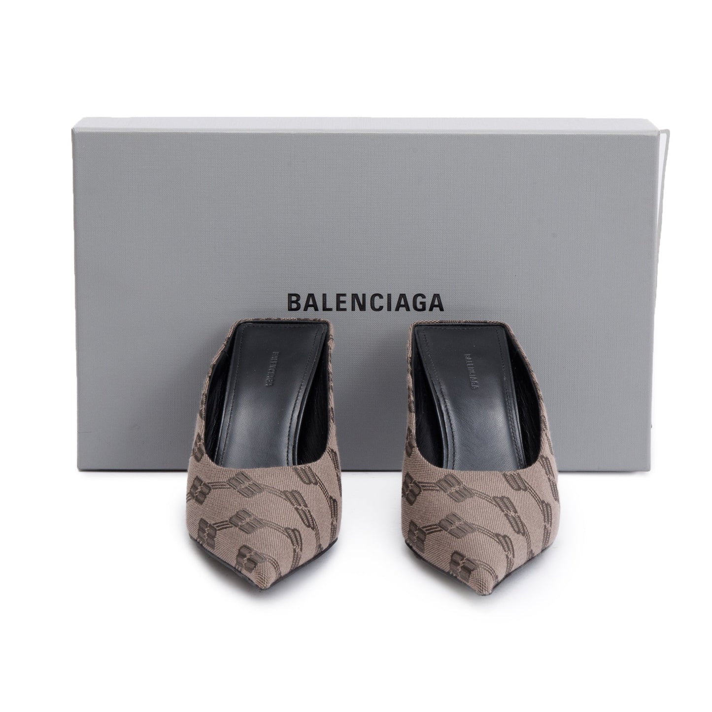 Balenciaga Beige BB Monogram Knife Mules, Size36 w/ Box