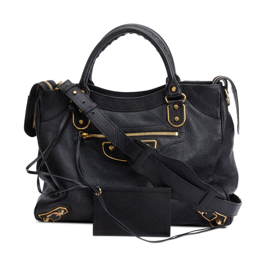Balenciaga Black Chevre Leather Metallic Edge Velo City Bag