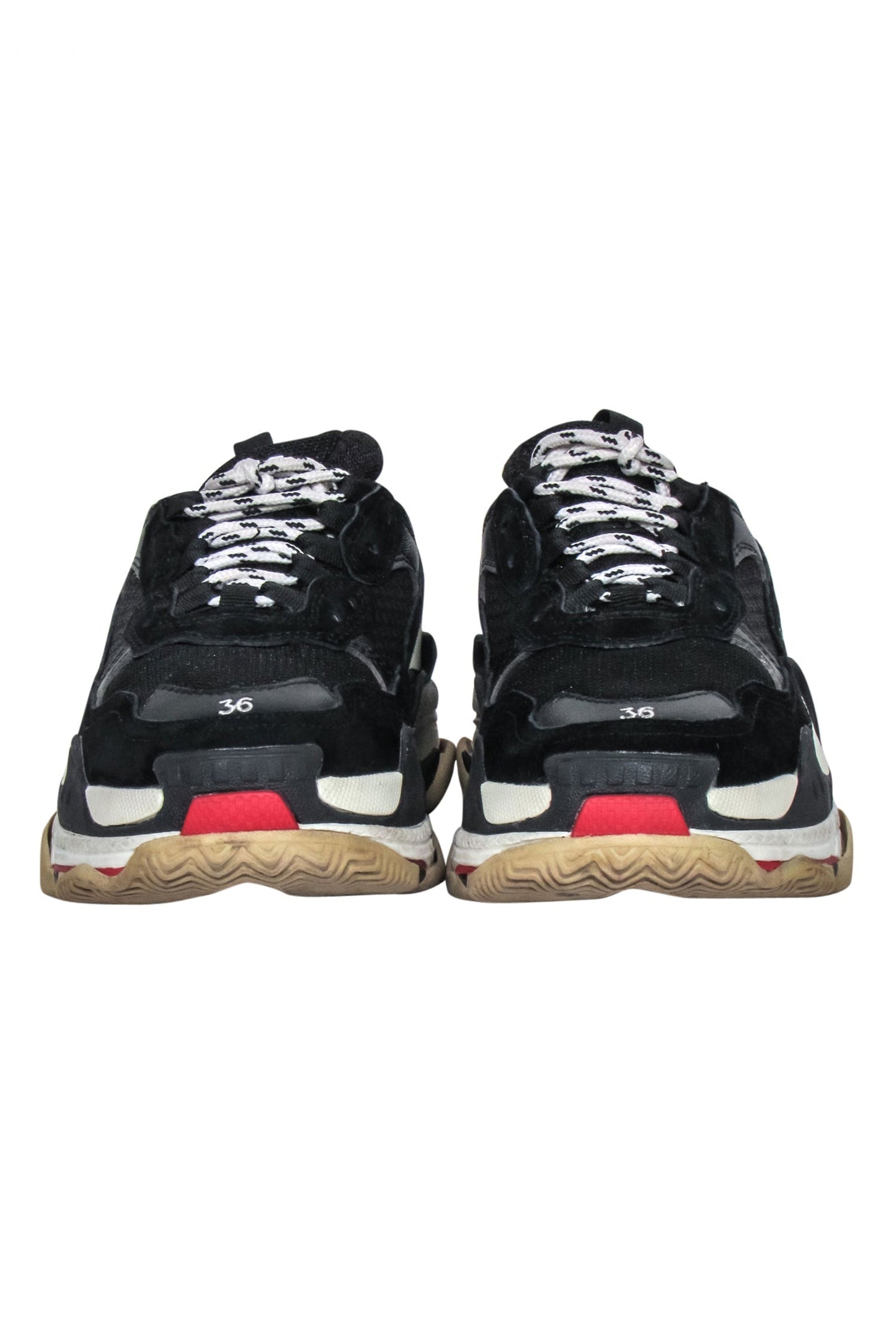 Balenciaga - Black, Cream & Red Chunky "Triple S" Sneakers Sz 6