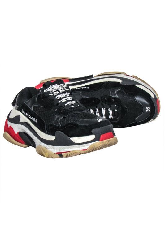 Balenciaga - Black, Cream & Red Chunky "Triple S" Sneakers Sz 6