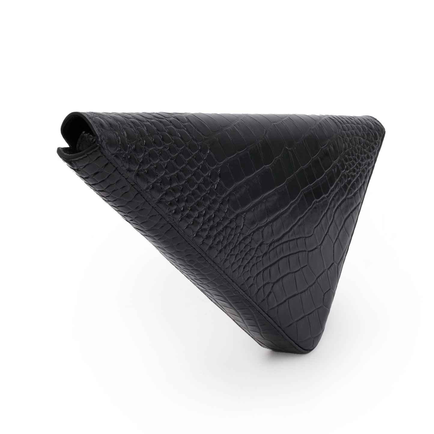Balenciaga Black Croc-Embossed Calfskin Leather Triangle Clutch w/ Strap