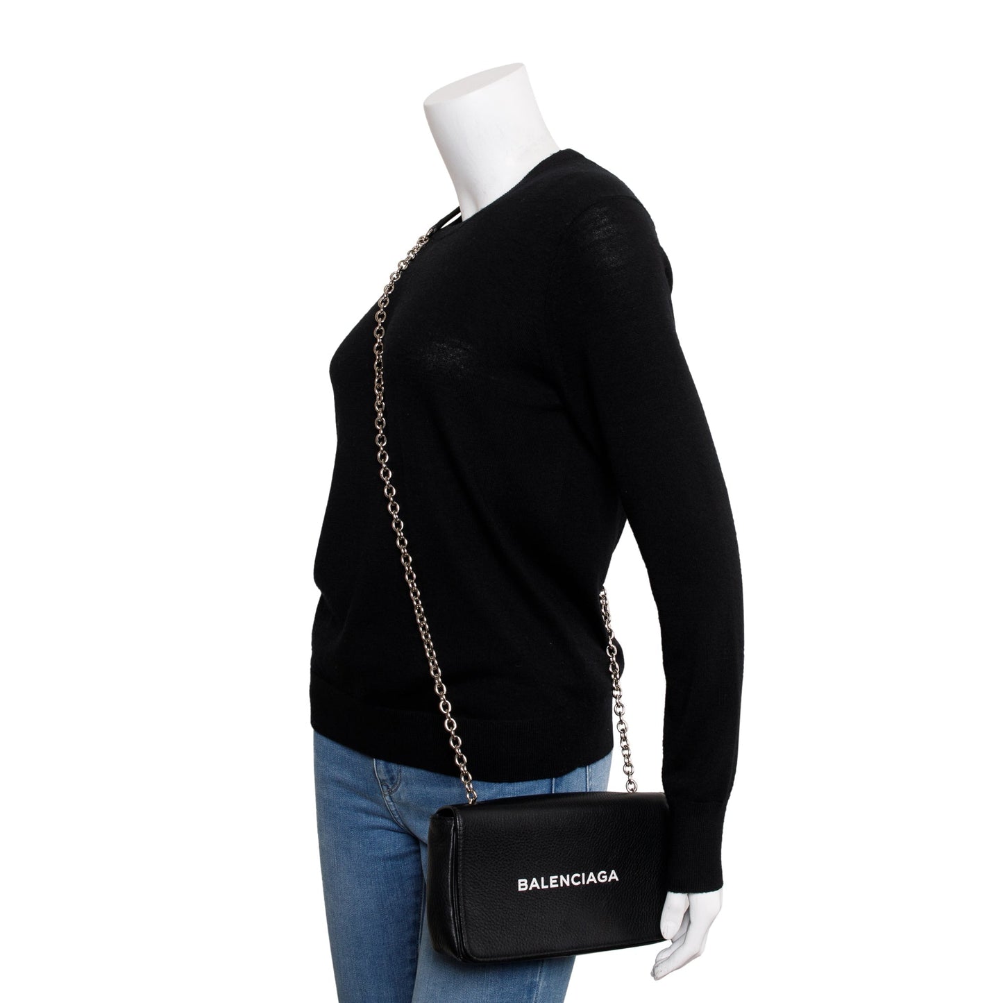 Balenciaga Black Leather Everyday Wallet On Chain