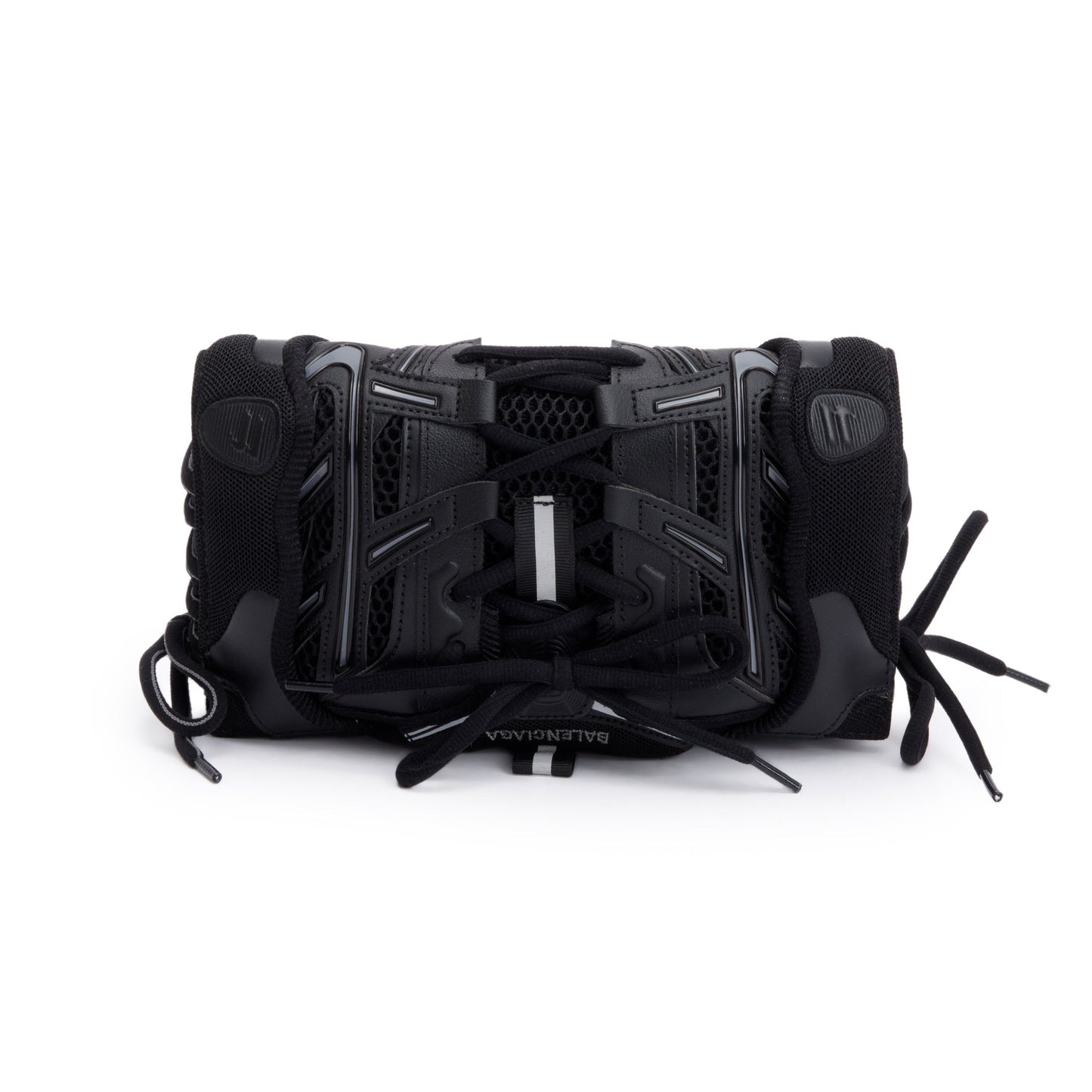 Balenciaga Black Leather Mesh Accent Sneakerhead Phone Holder Crossbody Bag