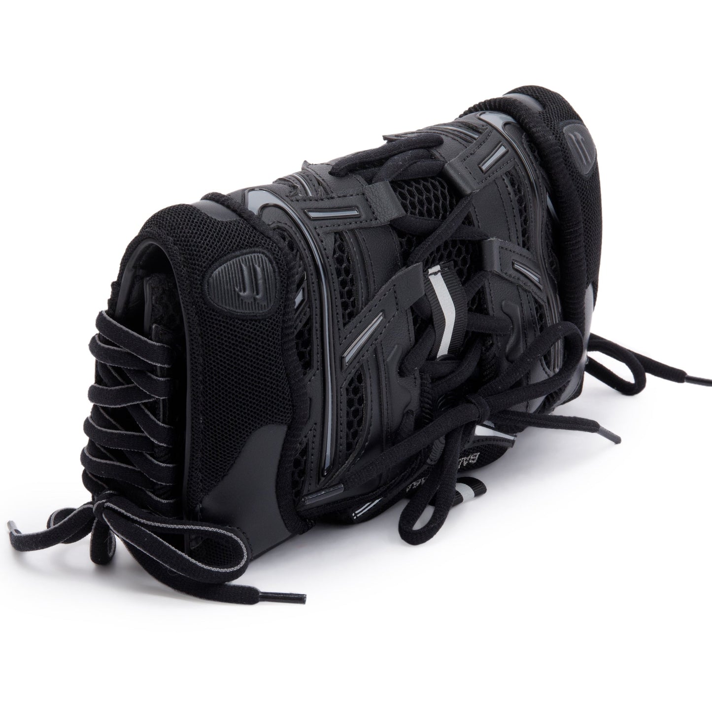 Balenciaga Black Leather Mesh Accent Sneakerhead Phone Holder Crossbody Bag