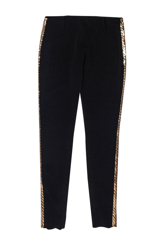 Balenciaga - Black Tuxedo-Style Skinny Pants w/ Gold Sequins Sz 8