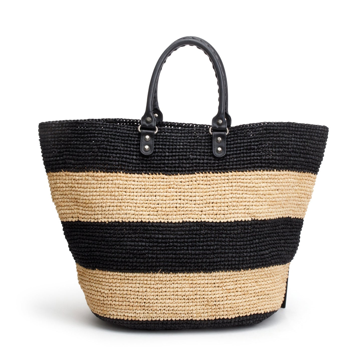Balenciaga Black/Beige Woven Raffia Large Panier Tote