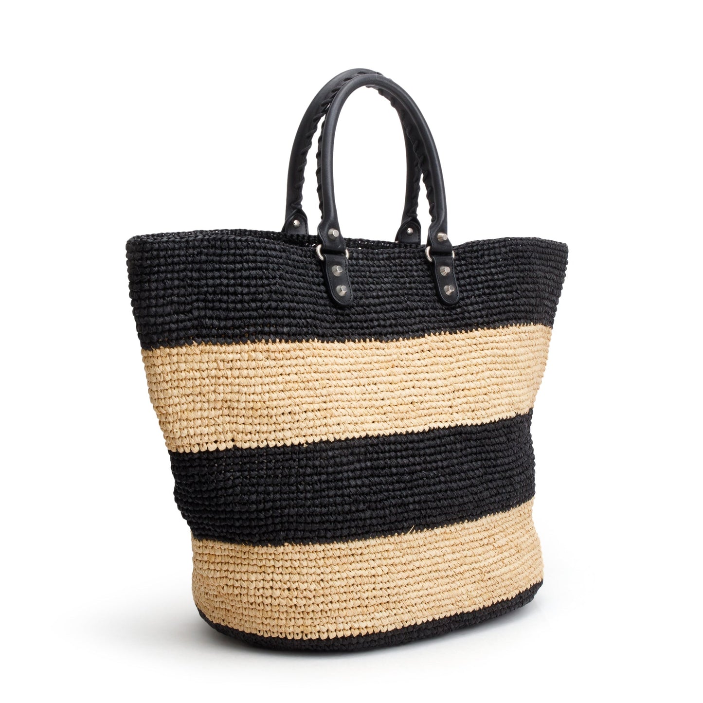 Balenciaga Black/Beige Woven Raffia Large Panier Tote