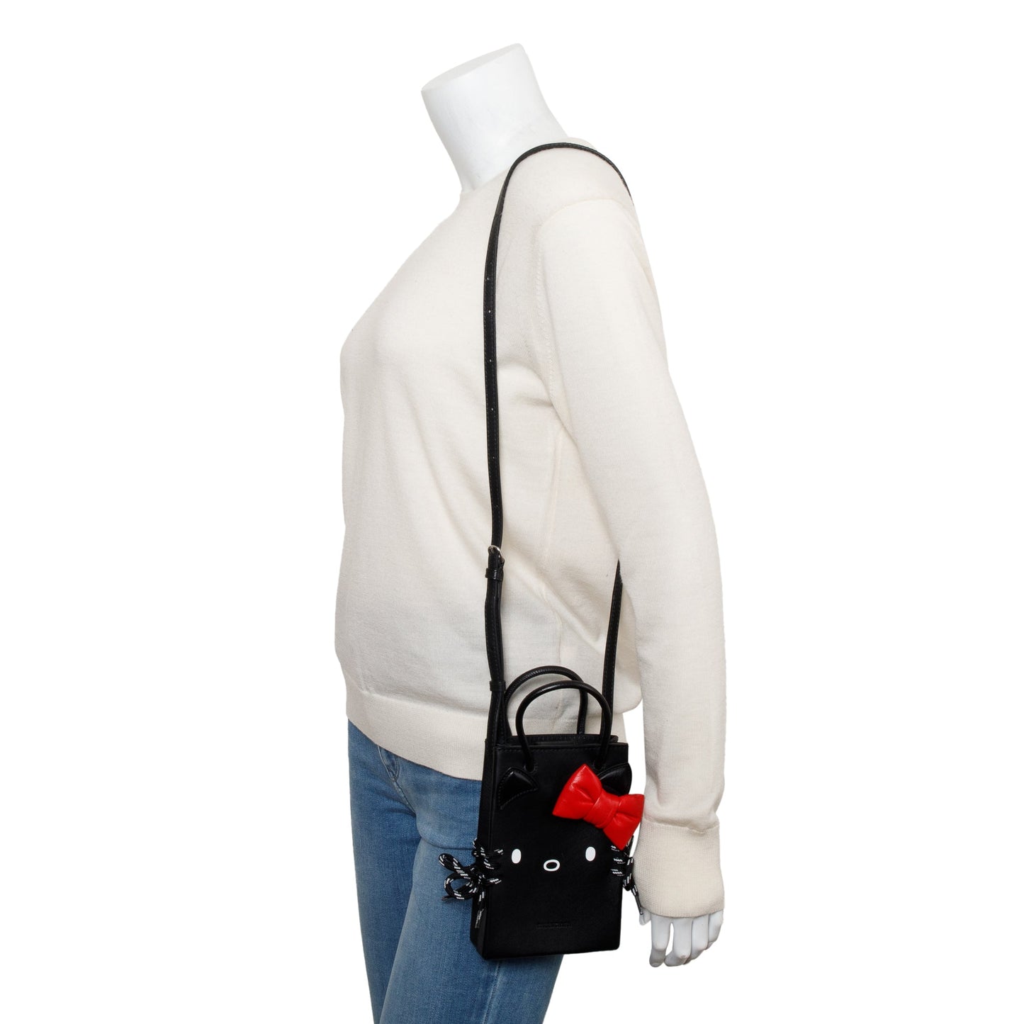 Balenciaga Black/Red Calfskin Leather Hello Kitty Phone Holder Crossbody Bag