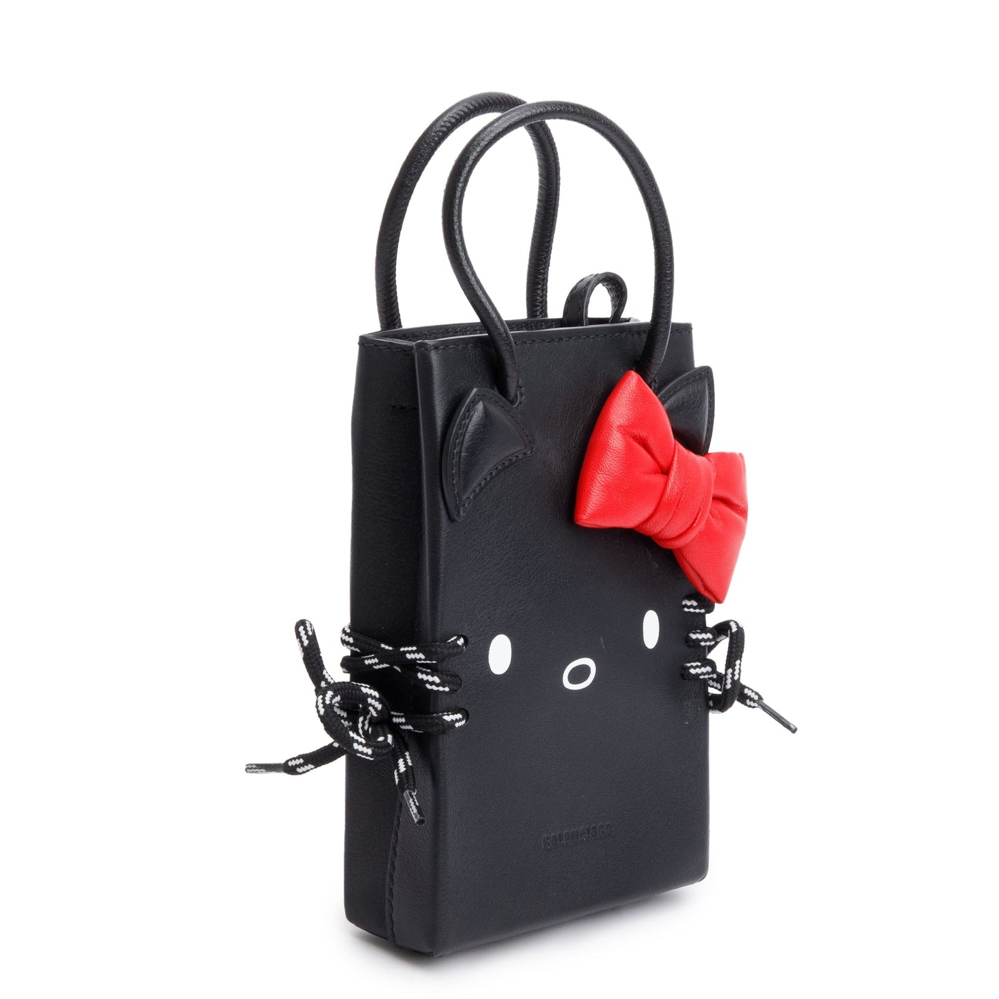 Balenciaga Black/Red Calfskin Leather Hello Kitty Phone Holder Crossbody Bag