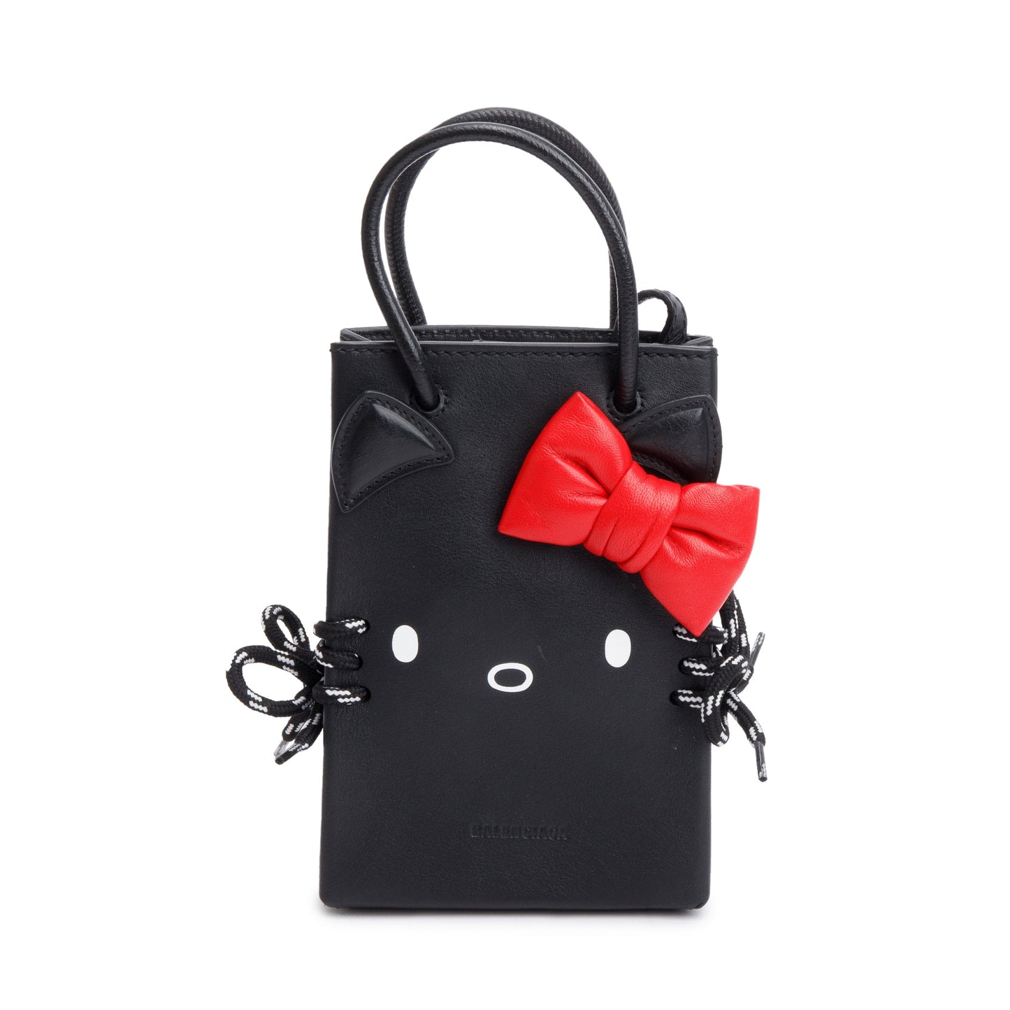 Balenciaga Black/Red Calfskin Leather Hello Kitty Phone Holder Crossbody Bag