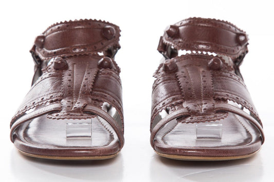 Balenciaga Brown Leather Arena Multistrap Sandals SZ 35.5