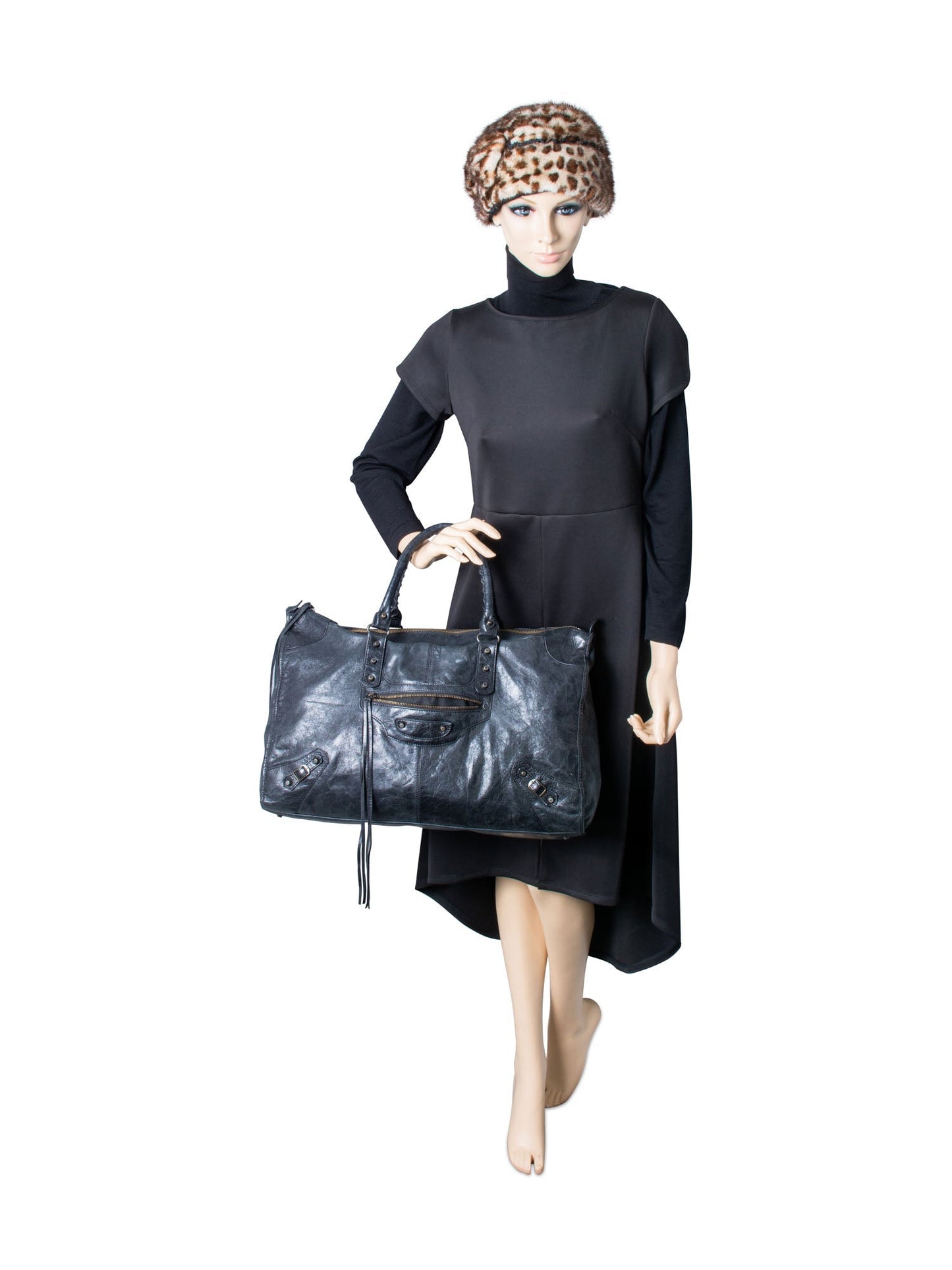 Balenciaga Distressed Leather Classic Hardware City Duffle Bag Black