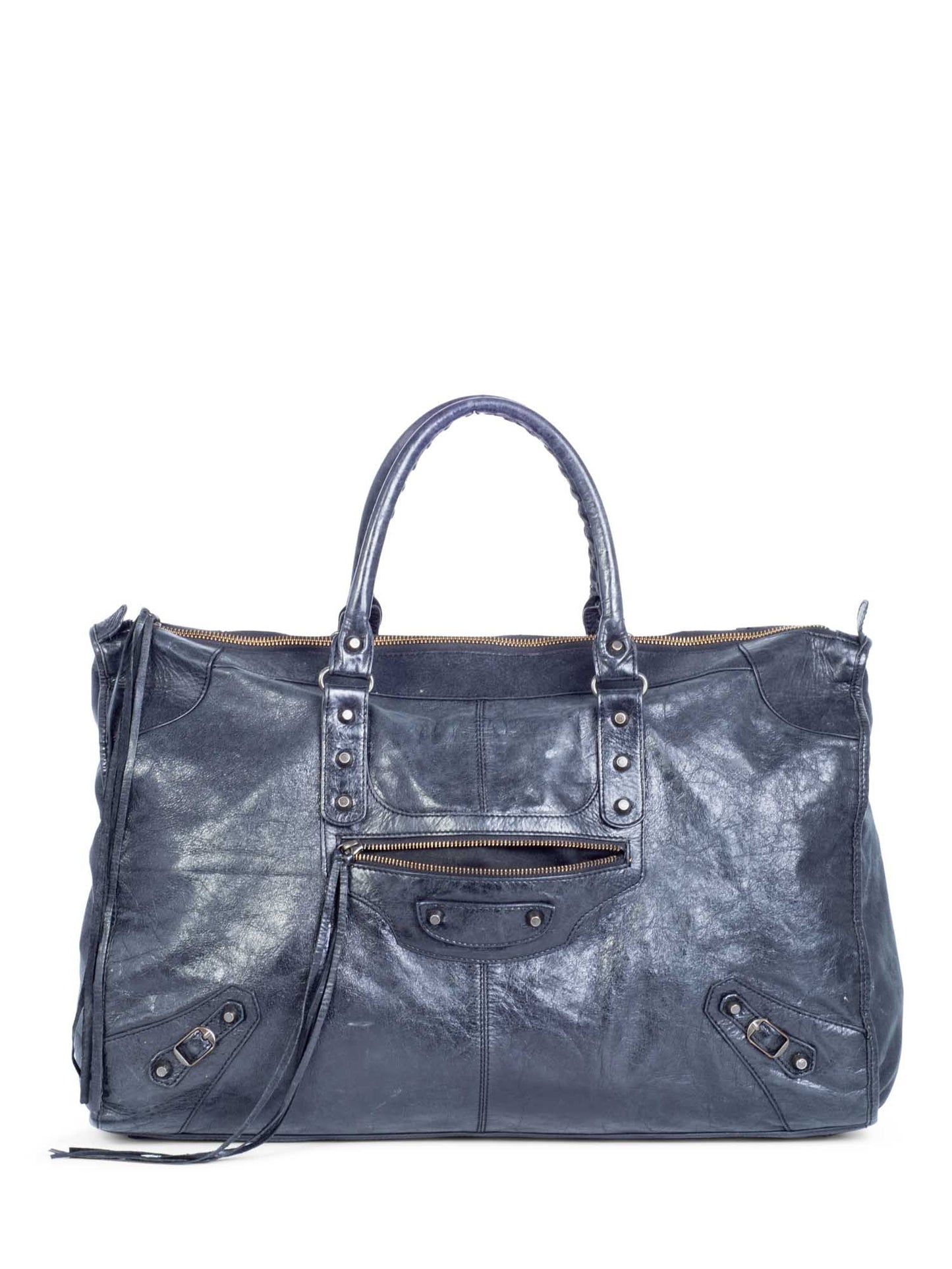 Balenciaga Distressed Leather Classic Hardware City Duffle Bag Black