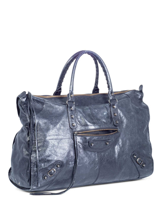 Balenciaga Distressed Leather Classic Hardware City Duffle Bag Black