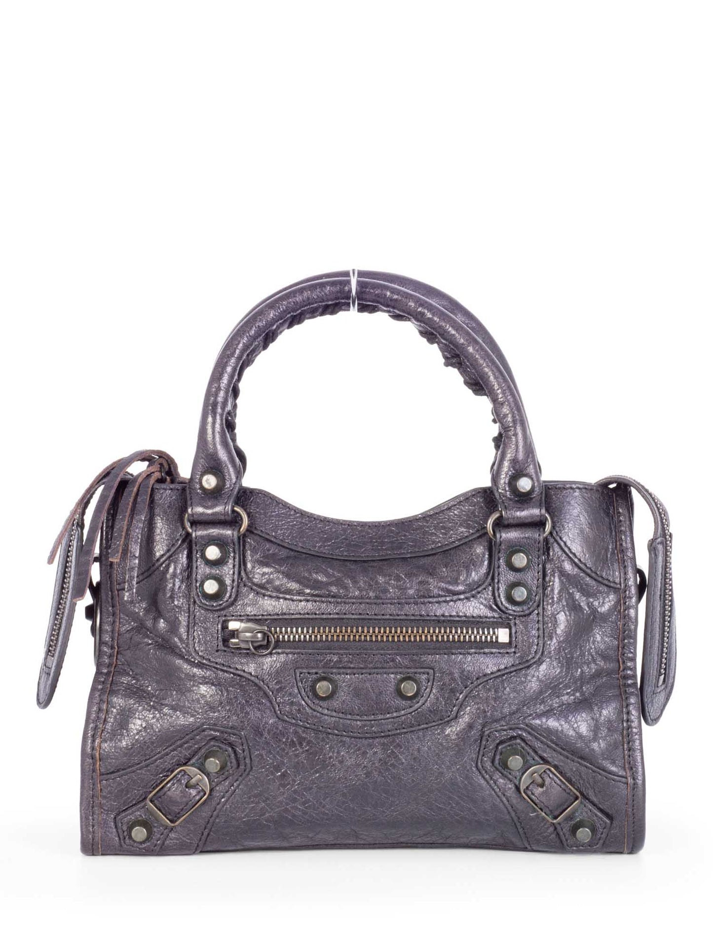 Balenciaga Distressed Leather Classic Hardware Mini City Bag Black